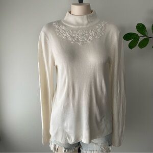 Vintage Tradition Embroidered Floral Funnel Neck Knit Sweater Size Medium